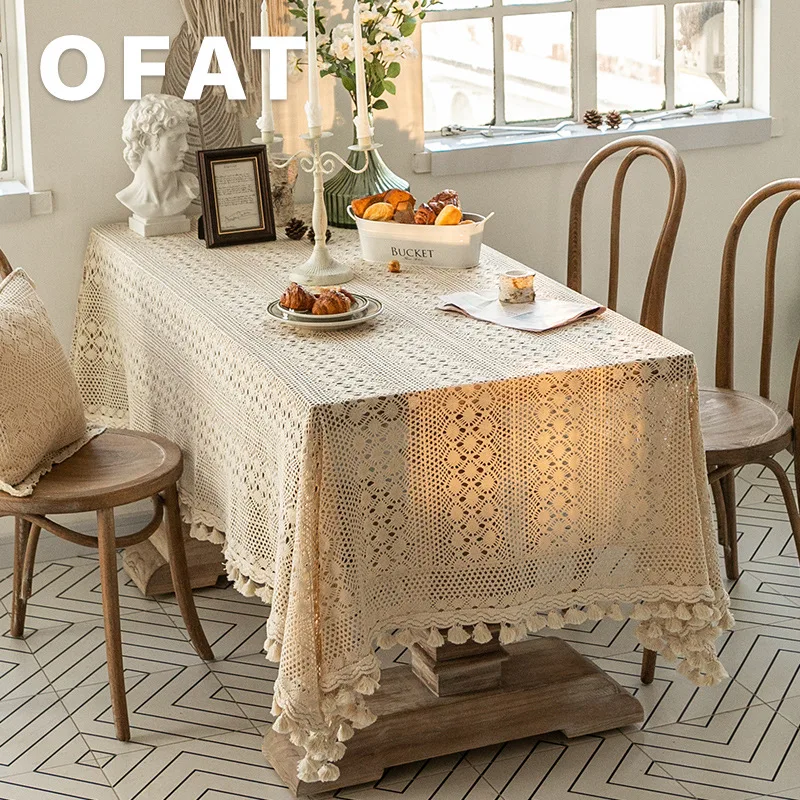 

Retro Pastoral Simple Tablecloth Hollow Weaving Nordic Rectangular Coffee Table Table Cloth Fabric Light Luxury Lace Tablecloth