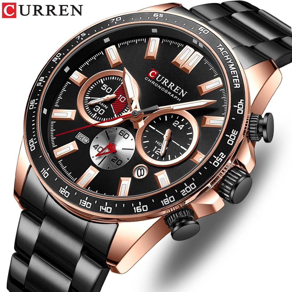 

CURREN Luxury Brand Men's Watches with Stainless Steel Band Big Dial Quartz Wristwatches for Man Chronograph Clock Male