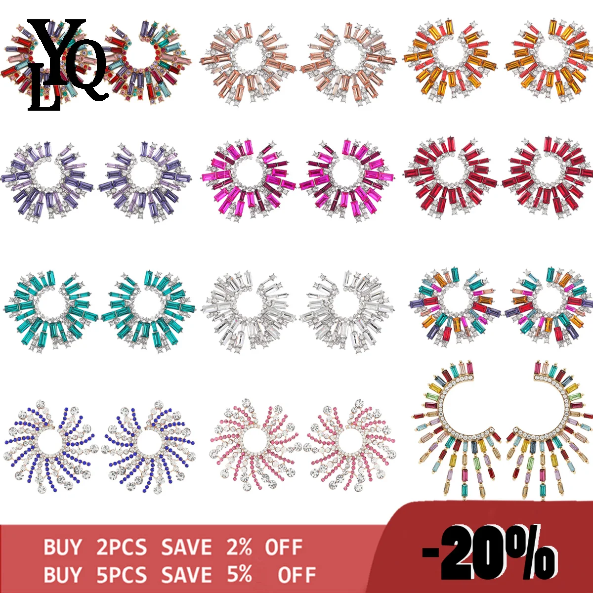 

New Vintage Hollow Round Crystal Drop Dangle Earrings Trend Statement Rhinestone Ear Ring for Women Fashion Colorful Jewelry