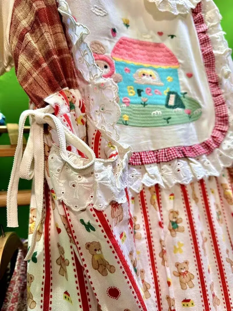 Фото Женское флисовое платье с кружевными вставками в стиле Mori Girl, Harajuku, Cottagecore, Goblincore, Shabby Chic, Kawaii, Lolita, вельветовое платье №5
