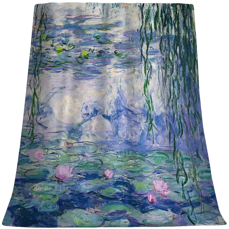 

Мягкое удобное фланелевое одеяло с изображением лотоса, цветов, пруда, звездной ночи, Луны, абстрактного знаменитого современного искусства