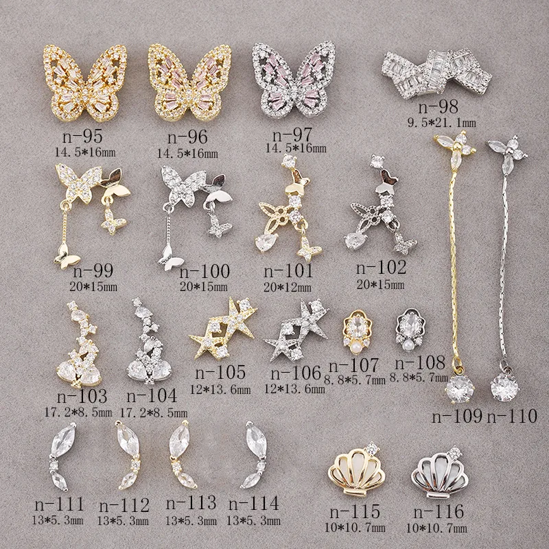 

2pcs 2023 Luxury Alloy Gold Silver Charm Nail Rhinestone Exquisite Butterfly Zircon Jewelry Nail Art Decorations Accessories DIY