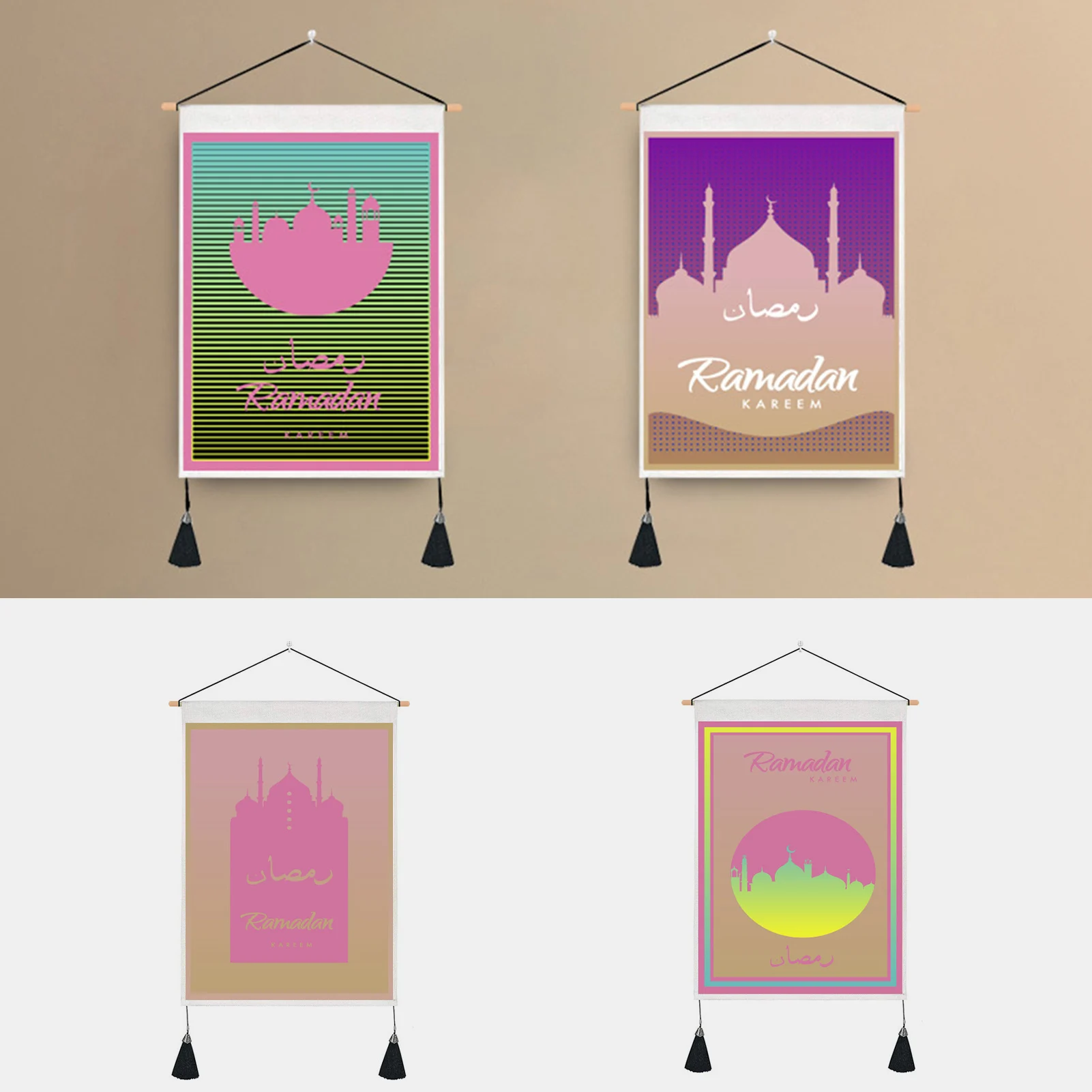 

2022 Ramadan Decoration Hanging Tapestry With Tassel Art Eid Mubarak Decor Eid Al-Fitr Wall Background Islamic Room Decoration