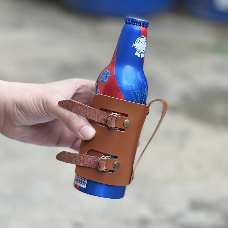 

Adjustable PU leather Cola Beverage Hand Held Beer Bottle Protective Cover Lnsulated cup Carrying Bag Customized Badge LOGO