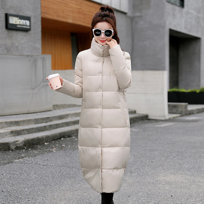 2021 Winter Women Jacket X-Long Stand-Up Collar Cotton Padded Female Coat High Quality Warm Womens Parka Manteau Femme Hiver