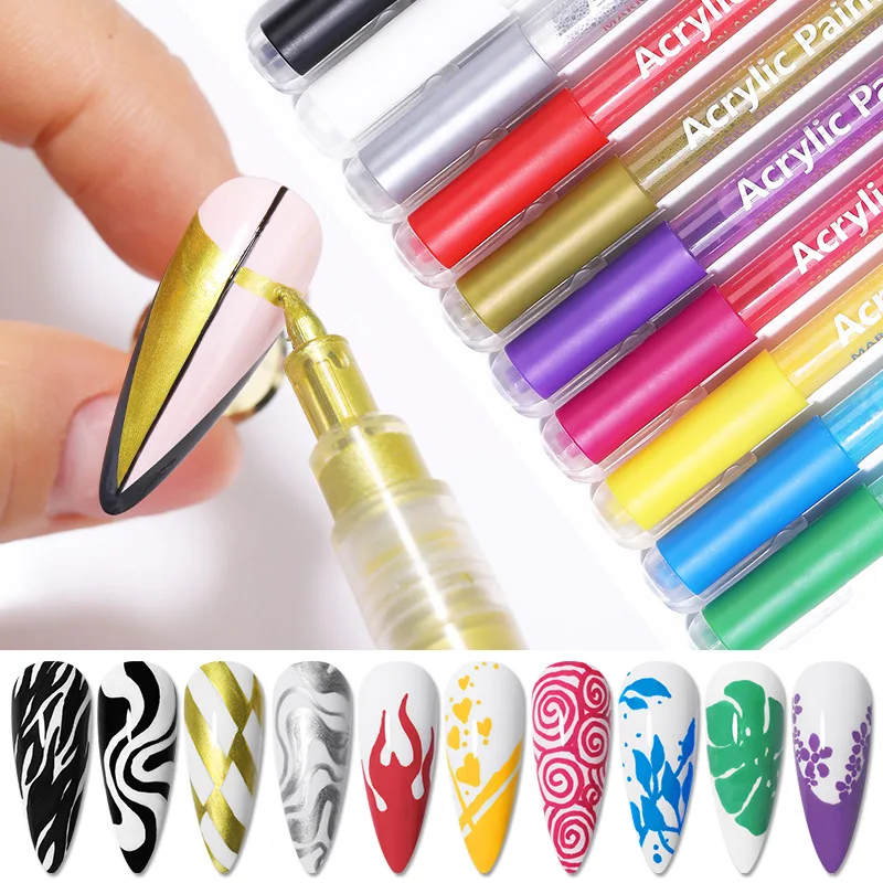 Plastic Waterproof Painting Liner Brush White Marker Pen Nail Manicure Decoration Tools