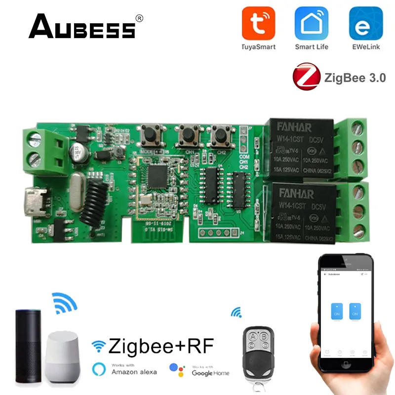 

Беспроводной переключатель Tuya Zigbee, 1-канальный модуль RF433, реле на 10 А, голосовое управление, приложение Smart Life для Alexa Google Home