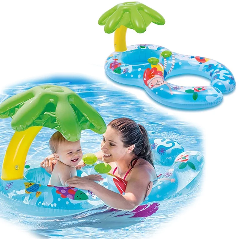 

Yuyu Inflatable Double Swimming Ring Baby Pool Float Pool Tube Toys With Canopy Party Parent-Baby Swim Ring With Sunshade
