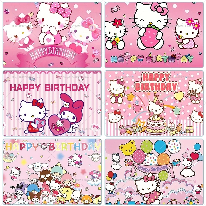 Фон для фотосъемки с рисунком Hello Kitty розовый фон на день рождения аксессуары