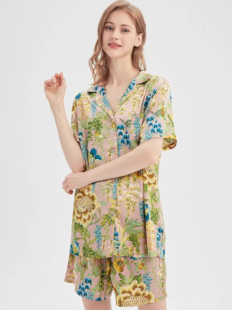 2022 New Luxury Silk Pajamas Ice Silk Western Style Homewear Set  sleepwear  بجامة نسائيه  pigiami donna