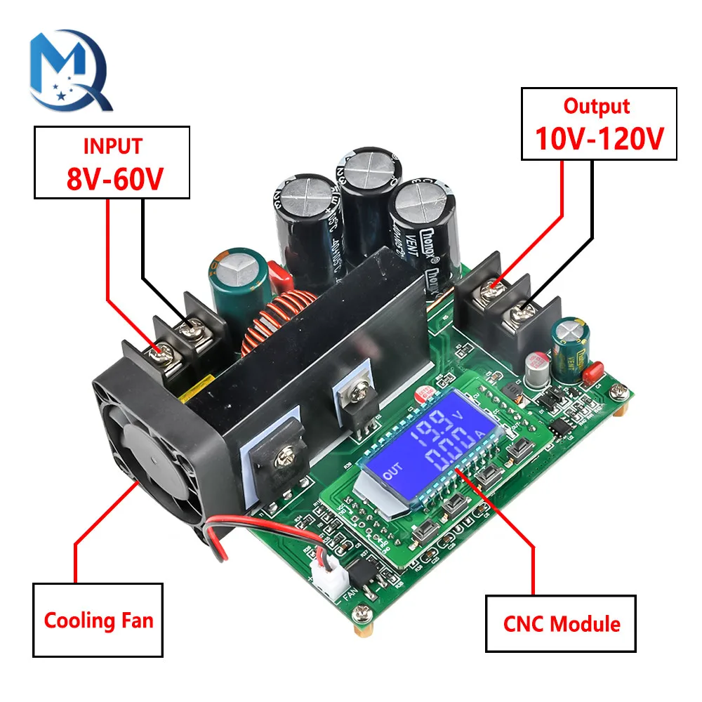 

BST900W DC-DC повышающий преобразователь с ЖК-дисплеем, модуль источника питания с 8-60 в до 10-120 В, регулятор трансформатора напряжения
