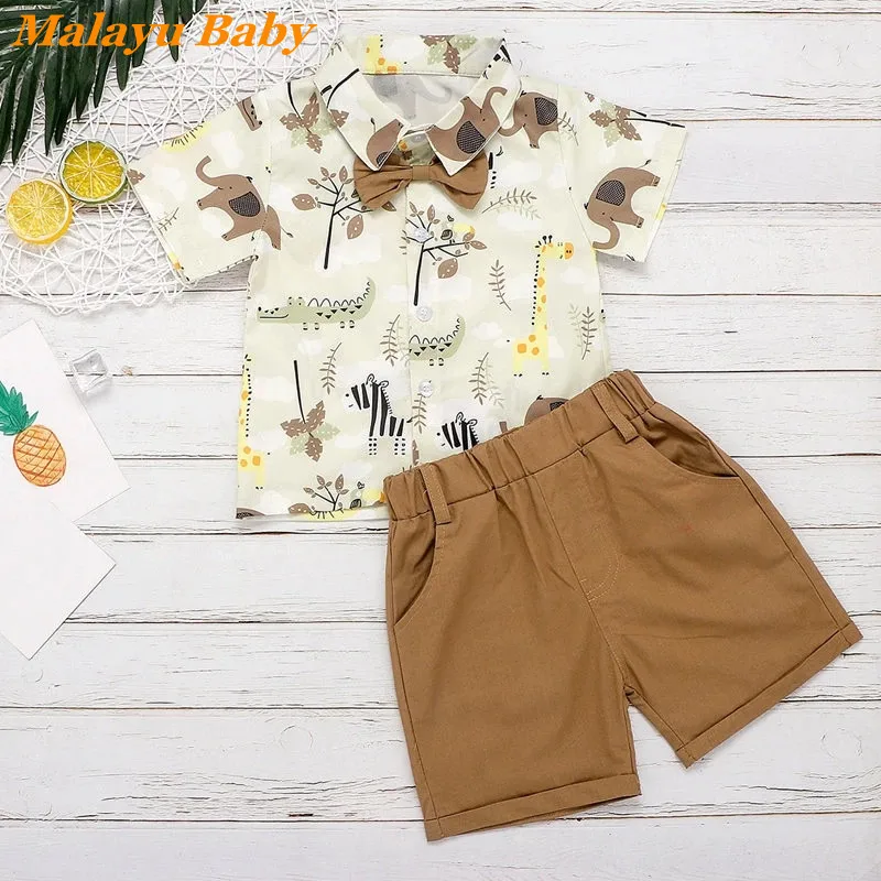 

MALAYU BABY Toddler Boy Clothing Set 2022 Summer New Fashion Cartoon Printing Short Sleeve Shirt/Solid Color Shorts 2pcs 1-6Year