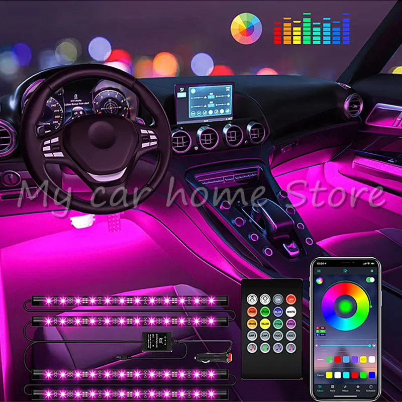 

Car Led Light Foot Ambient Light RGB LED Strip Atmosphere Interior Light With Wireless Remote Control Decorative Lights