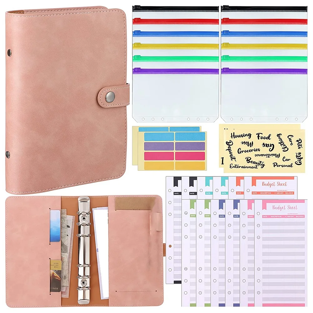 

Budget Binder A6 PU Leather Notebook Binder Cash Envelopes for Budgeting Cash Envelope Binder for Home, Office, Meeting