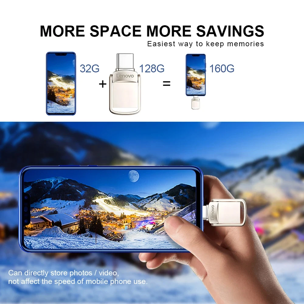 Мини-флеш-накопитель Lenovo 2 в 1, 512 ГБ, OTG, USB 3.1, высокоскоростной, Type-C, для телефона и компьютера (art.: 3920dc8d4689b) - 3920dc8d4689b