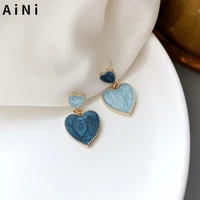 s925 needle sweet jewelry blue heart earrings 2021 new design sweet korean asymmetrical drop earrings for girl party gifts