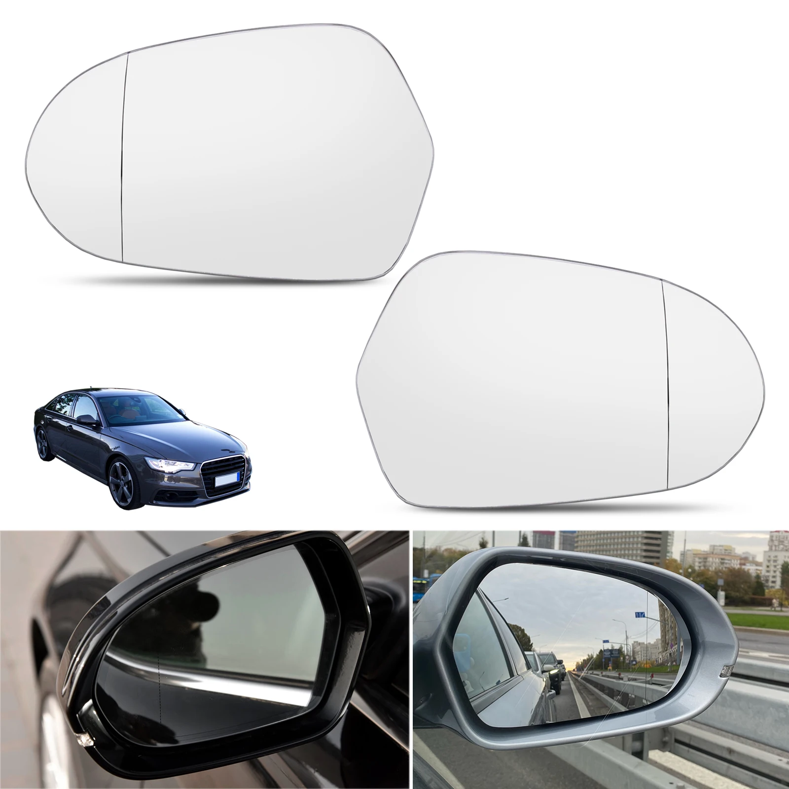 

For Audi A6 Quattro S6 Allroad 2012-2018 Left Right Driver Passenger Side Door Wing Mirror Glass Stick On Spiegel Glas Clear