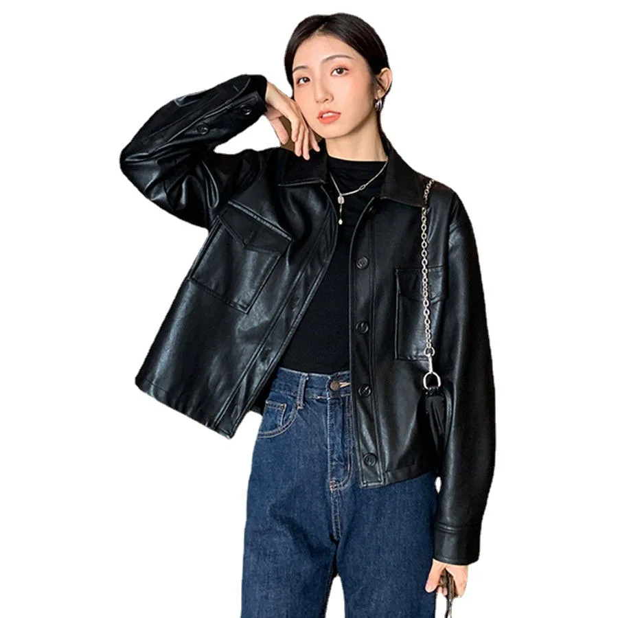 Women's Leather Jacket 2022 Spring  Autumn Motorcycle Jacket  Thick Students  Hotsweet  Single Breasted  Leather & Suede