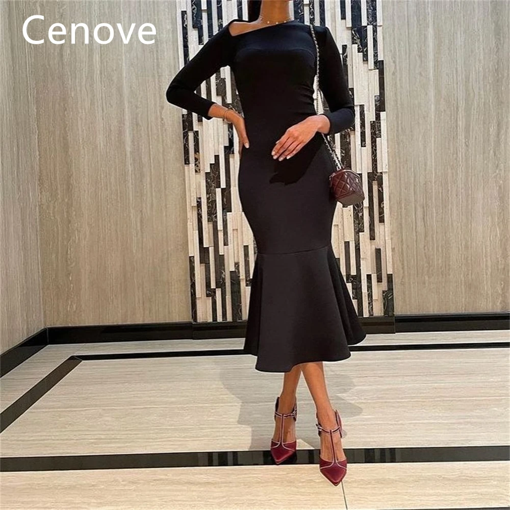 

Женское платье с V-образным вырезом Cenove, черное элегантное вечернее платье длиной ниже колена с длинными рукавами для выпускного вечера, 2023