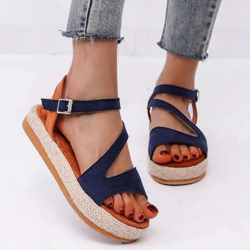 

2022 Women Sandals Woman Platform Peep Toe Female Gladiator Flats Ladies Zipper Shoes Women's Comfortable Plus Size Summer