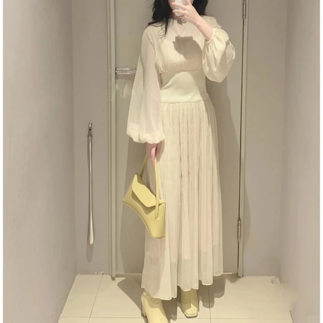 Kuzuwata Japanese Temperament Waist Wrapped Bubble Sleeve Vestidos De Mujer Pleated Chiffon O Neck Robe 2023 Spring Sweet Dress 4 Kuzuwata Japanese Temperament Waist Wrapped Bubble Sleeve Vestidos De Mujer Pleated Chiffon O Neck Robe 2023 Spring Sweet Dress 4