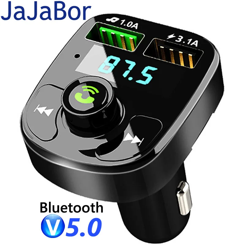 

JaJaBor Car FM Transmitter Wireless MP3 Player TF Card U Disk Playback 3.1A USB Car Charger Handsfree Bluetooth 5.0 Car Kit