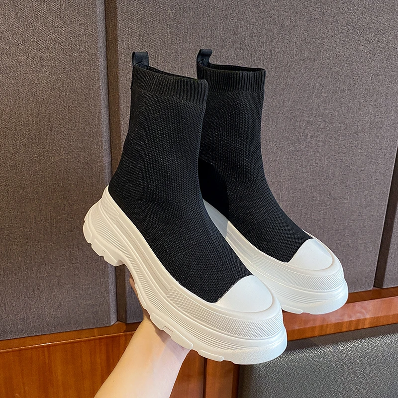

Flats Platform Heels Knitting Women Sock Boots Autumn New Chelsea Mesh Dress Women Shoes Designer Sport Running Woman Botas 2022