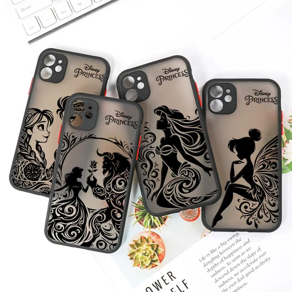 Фото Чехол Disney Princess Black Art Matte для iPhone 17E 17 16 16E 15 14 13 12 11 Pro Max 17Air 7 8 Plus XR XS, противоударный, бронированный №2
