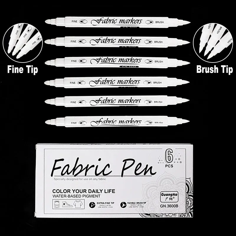 1Pcs/2Pcs/6Pcs Washable White Color Fabric Textile Marker Pen Dual Tip For T Shirt Shoes Clothes Art Graffiti Drawing Painting