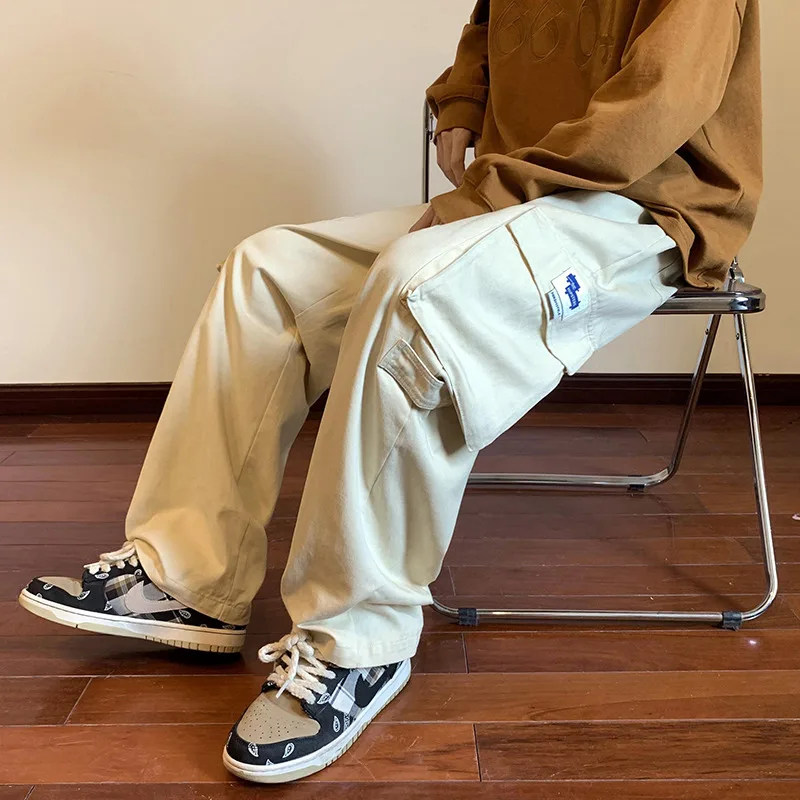 

ZCSMLL American Large Size Overalls Men's Hiphop Loose Straight Casual Trousers Autumn Tide Brand High Street Big Pocket Pants