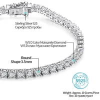 attagems 4 0mm 5 0mm d color pass diamond tester grc round cut white gold plated 925 silver moissanite tennis bracelet for women