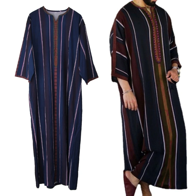 

Модная длинная кафтан, мусульманская абайя, Молодежная рубашка Qamis Homme, свободная повседневная хлопковая мусульманская одежда с V-образным вырезом для мужчин