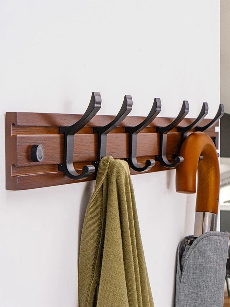Wall Mounted Coat Hook Wooden Rack Space Saving Clothes Robe Towel Hanger Hat Bag Hooks Living Bedroom Bathroom Hanger Shelf