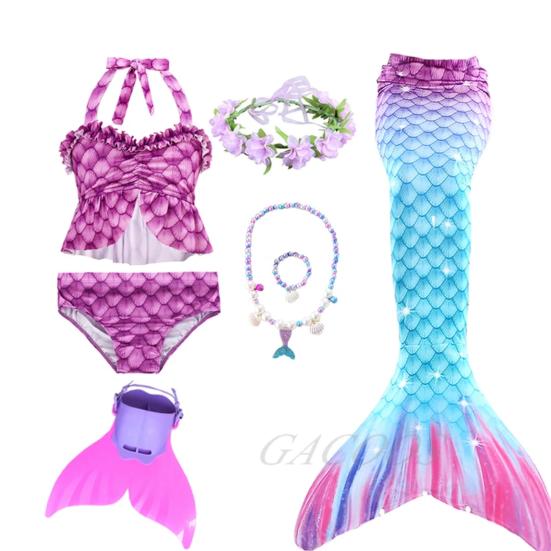 

Children's Swimsuits Little Mermaid Tails With Flippers For Baby Girls Swimming Dresses Costume Swimwear Kids Beachwear 7pcs/set