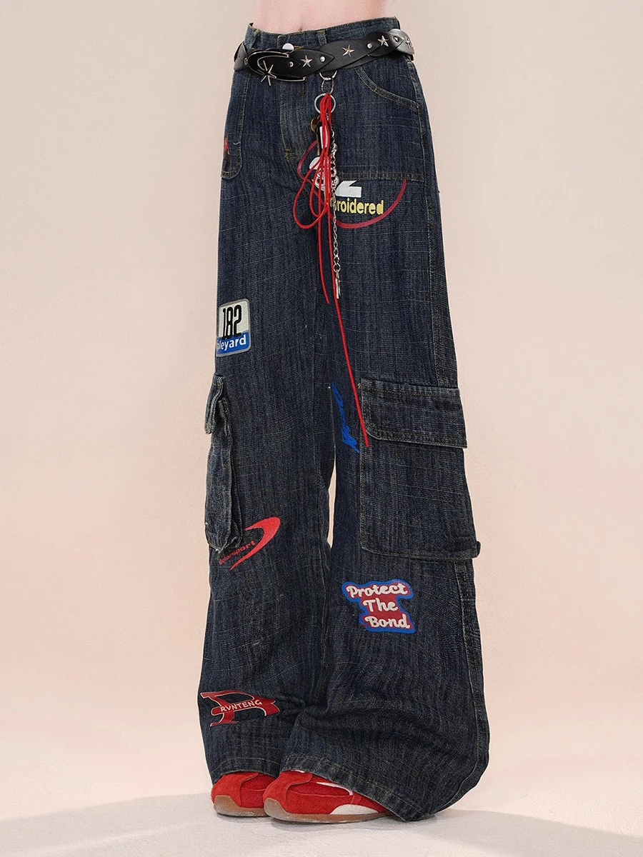 REDDACHiC джинсы-клеш с принтом в виде пастушки синие потертые брюки-карго широкими