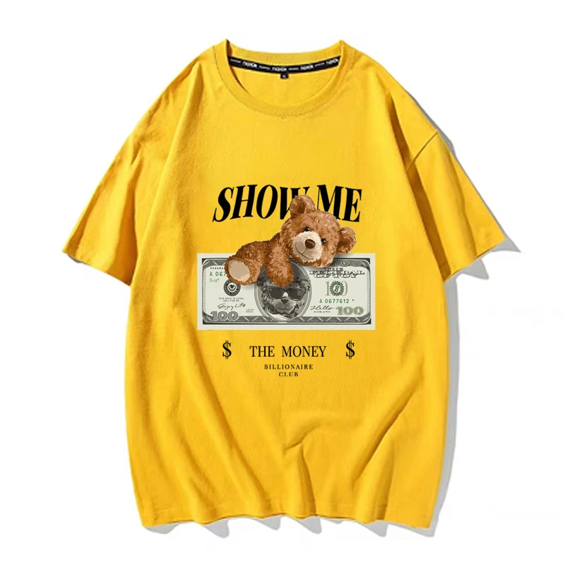 

High-quality Men's T-shirt Summer Cotton Loose T-shirt Street Fashion Men's Cartoon Bear Print Top Men's And Women's