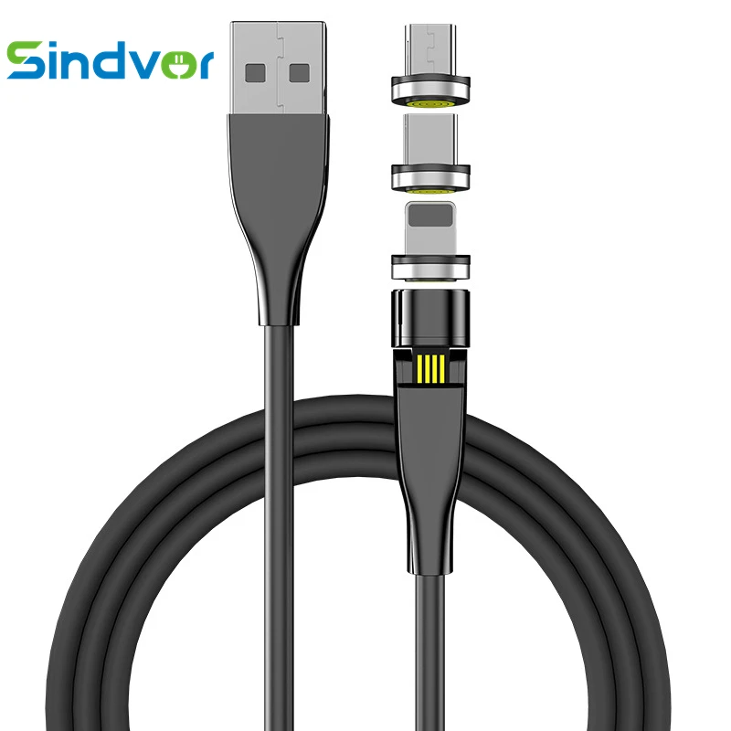 

Sindvor 540 Degree Free Rotation 3A Fast Charge Sync Data Magnetic Micro USB Type C Cable Charger For Huawei iPhone Data Cord