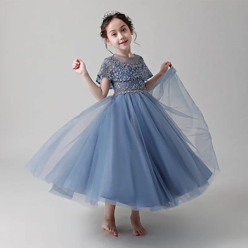 

Kids Princess Dress Wedding Flower Girl Dress Children Prom Ball Gown Party Long Dress Sleeveless Beaded Birthday Party Dress