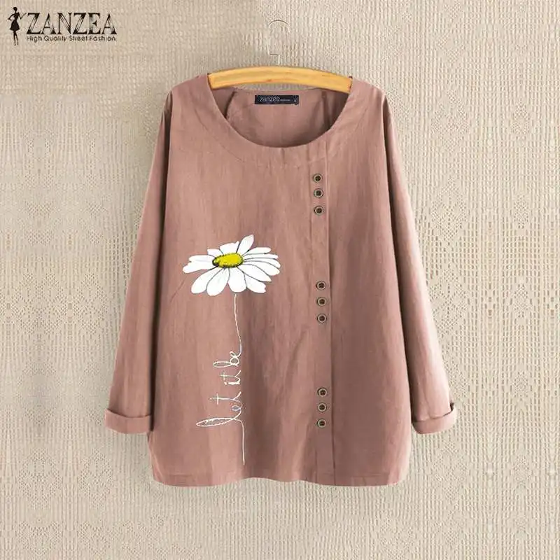 

ZANZEA 2022 Fashion Printed Tops Women Autumn Blouses Long Sleeve Blusas Female Daisy Floral Tunic Casual Button Top OL Chemise