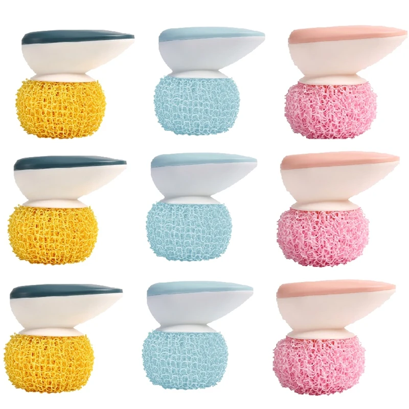 

9 Pcs Washing Pot Ball Scouring Ball For Cleaning Kitchen Cleaning Scrubber With Handle