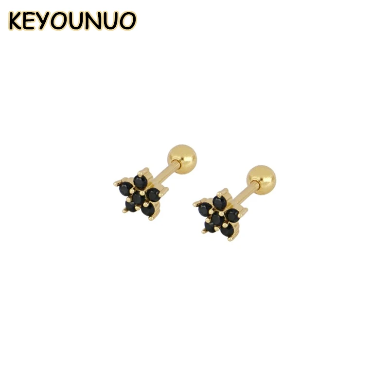 Женские серьги-гвоздики KEYOUNUO позолоченные с фианитами