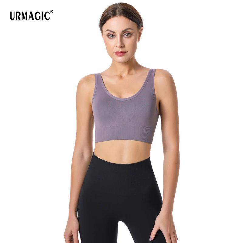 

Urmagic Women Sports Bra Wirefree Comfort Bra Fitness Gym Bra U-shaped Back Push-up Active Running Bra Athletic Crop Tank Top