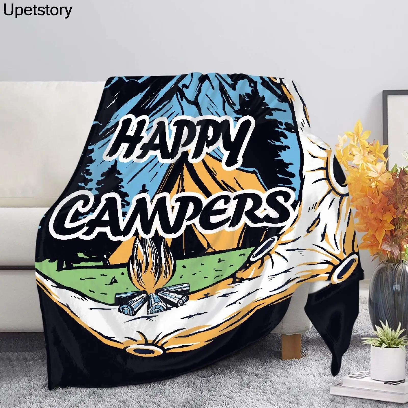 

Upetstory Happy Campers Design Microfiber Winter Warm Blanket Sofa Bed Knee Blanket Soft Baby Sleeping Blanket Woolen Blanket