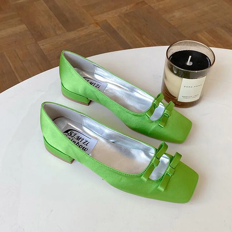 

Туфли-лодочки женские на толстом каблуке, брендовые, с бантом, с квадратным носком, на низком кабвечерние ке, вечерняя Обувь ручной работы, М...