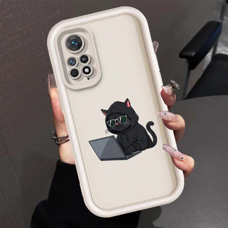 Фото Чехол для телефона с мультяшным черным котом-хакером для Redmi Note 11 10 9 8 7 11S 11E 10T 10S 9S 11T Pro Plus 5G, с защитой для камеры №2