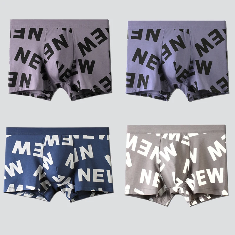 

4 Piece Set Men's Panties Letter Printed Male Underpants Fashion Modal Cotton Boxers Teenager Panties Mens Seamless Sexy Boxers