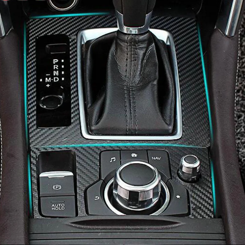 

BJMYCYY 2PCS/SET Automobile gear panel carbon fiber stickers for mazda 6 Atenza mazda 3 Axela CX4 2017