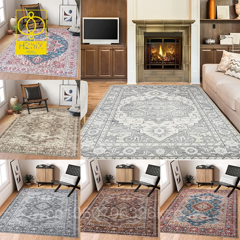 

Vintage Persian Printed Area Rugs For Living Room Washable Flannel Resistant Non Slip Bedroom Kitchen Dining Room Carpet Mat