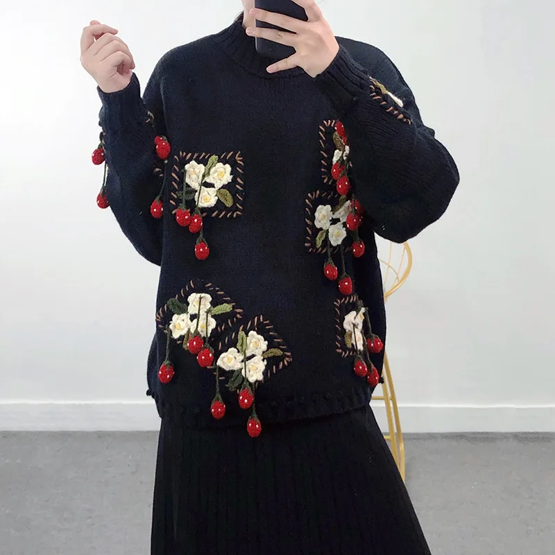 

2023 B Luxury Winter Fall Knit Sweater Blouse Loose Hand Hook Floral B Pullover Lovely Girls Jjacquard Harajuku Jumpers Tops