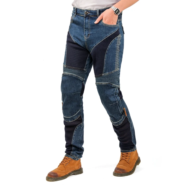 Мотоцикл с вентиляционными отверстиями защитные мужские синие мото-джинсы Four